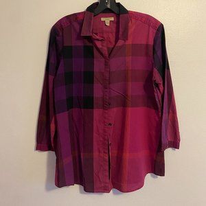 BURBERRY BRIT PURPLE PLAID 3/4 SLEEVE